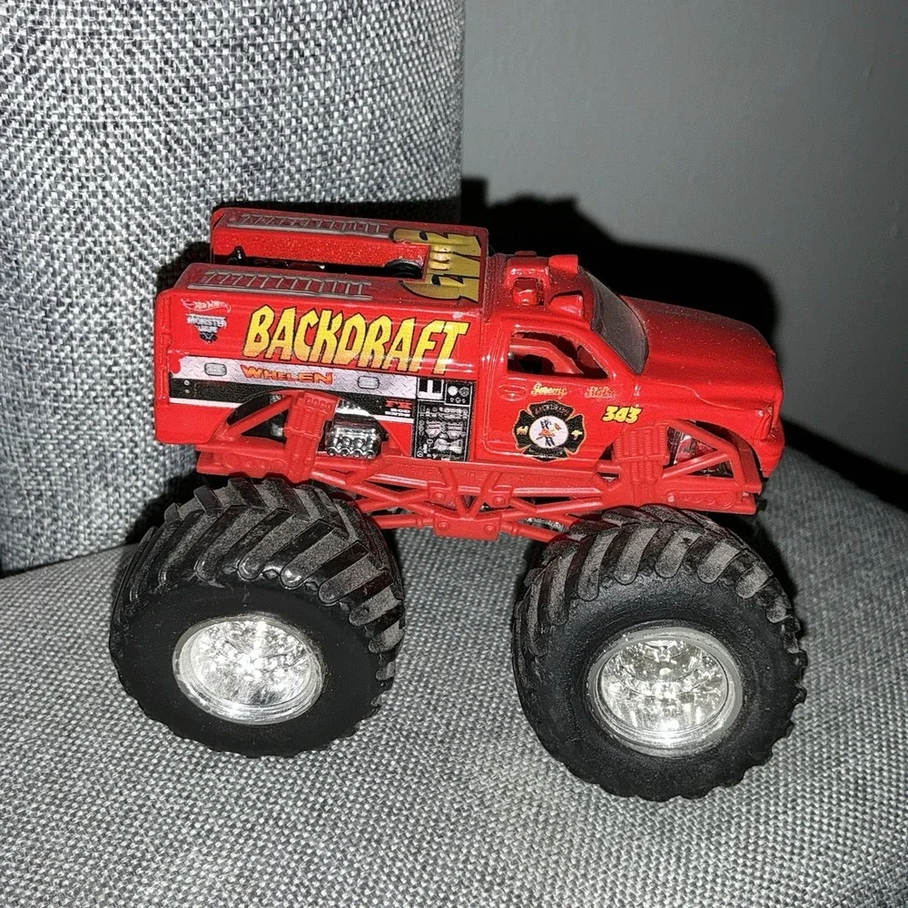 Hot Wheels Monster Jam Backdraft Fire Truck Red Diecast 1:64 Scale Rare‎ 2012